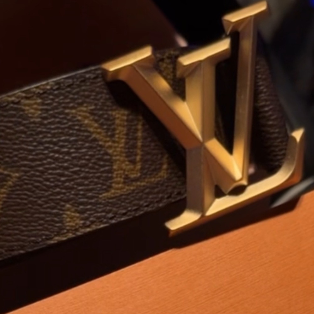 Louis Vuitton Brown Monogram Belt with Gold LV Buckle